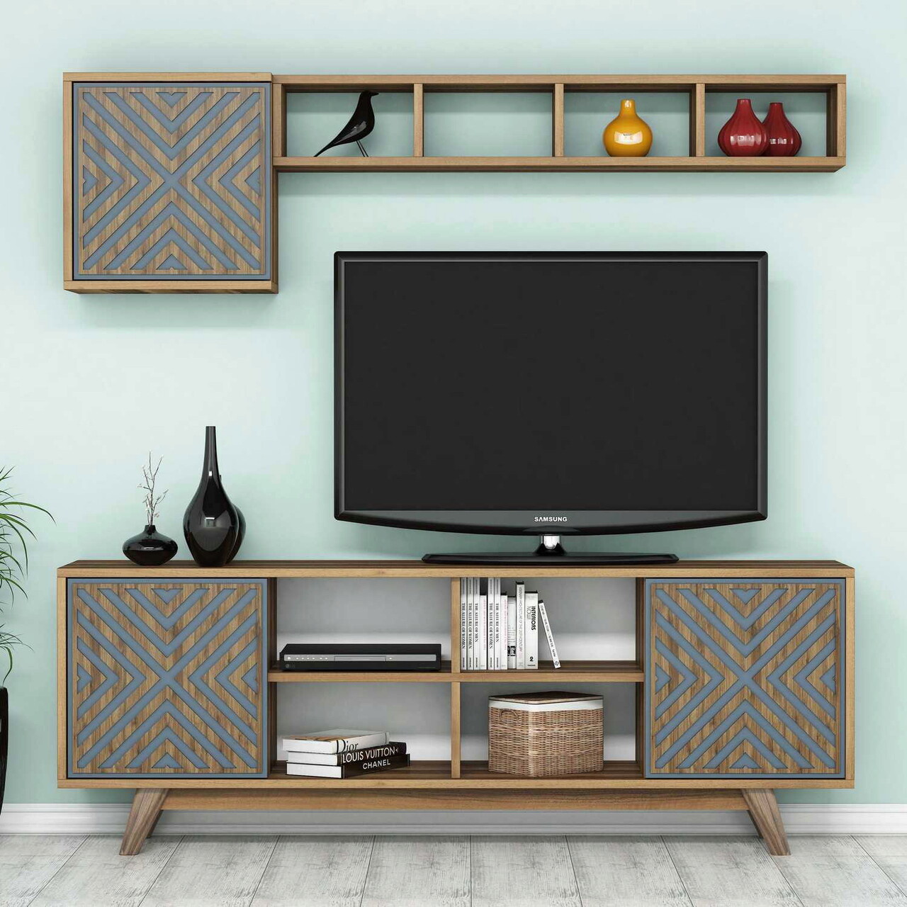 Comoda TV, Hanah Home, Inci, Nuc / Albastru - imagine 7